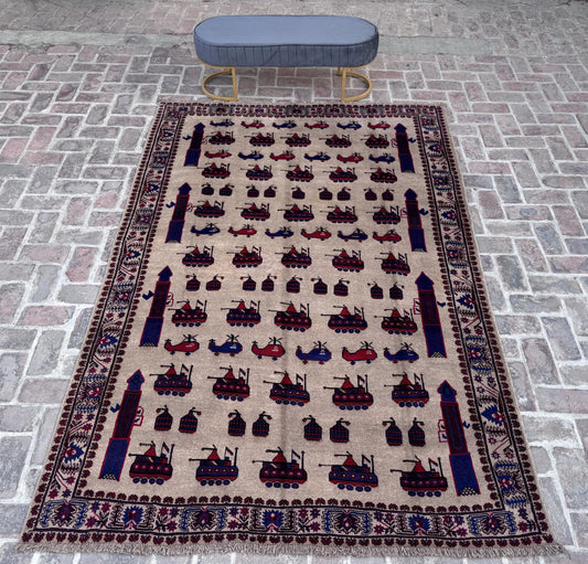6.3x9.6 Handmade Animated Carpet – Helicopter Design Carpet for Kids Room and Bedroom Decor – Fun Toy Rug, Gift Carpet &amp; Kabul Pictorial Art