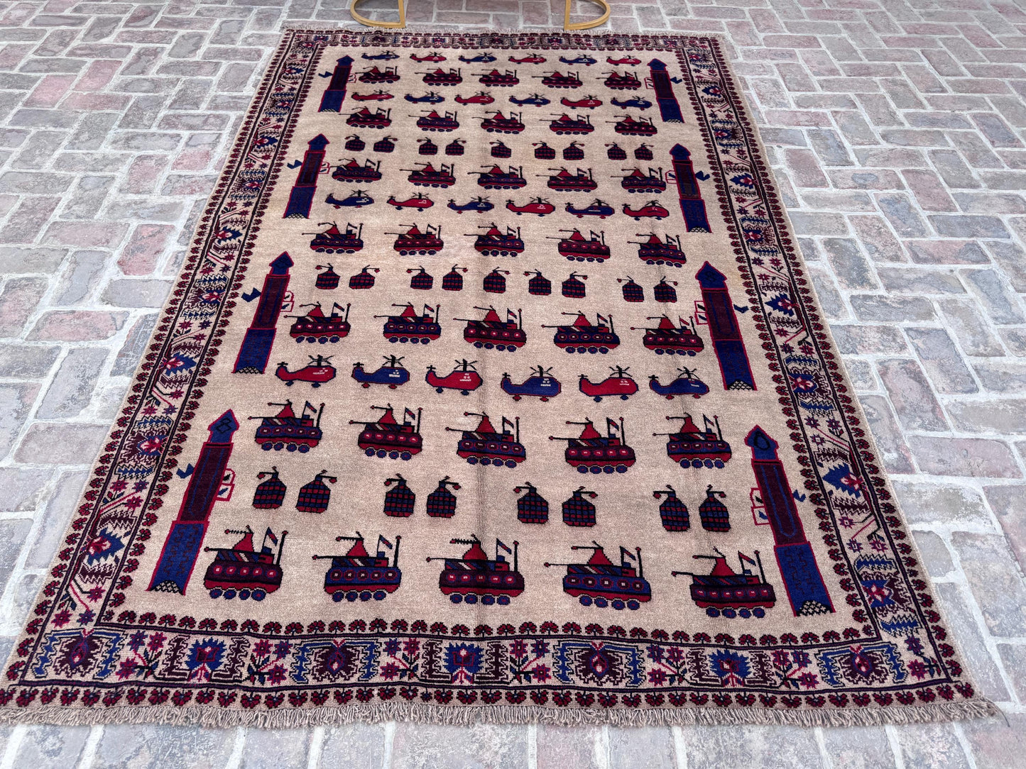 6.3x9.6 Handmade Animated Carpet – Helicopter Design Carpet for Kids Room and Bedroom Decor – Fun Toy Rug, Gift Carpet &amp; Kabul Pictorial Art