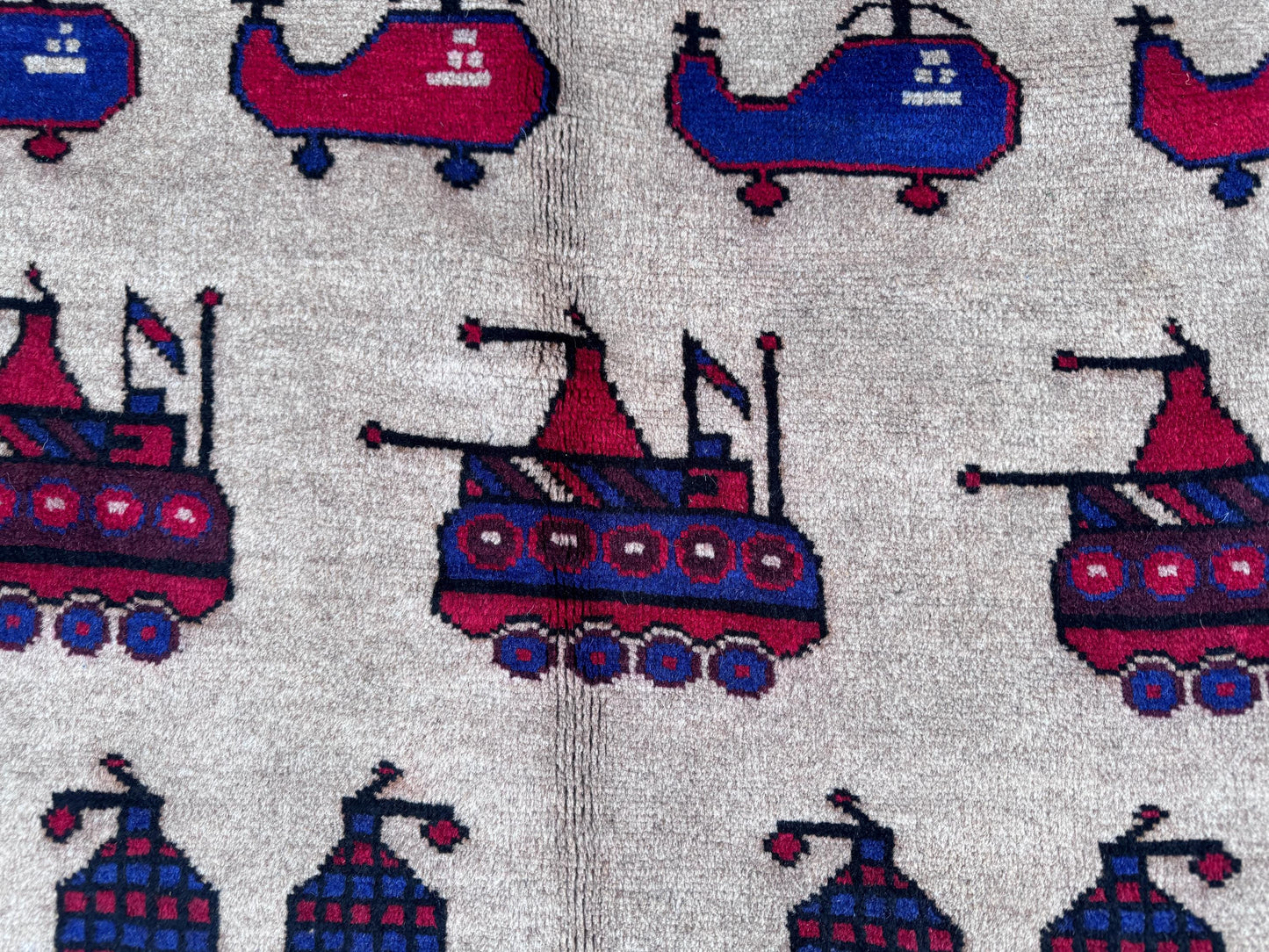 6.3x9.6 Handmade Animated Carpet – Helicopter Design Carpet for Kids Room and Bedroom Decor – Fun Toy Rug, Gift Carpet &amp; Kabul Pictorial Art