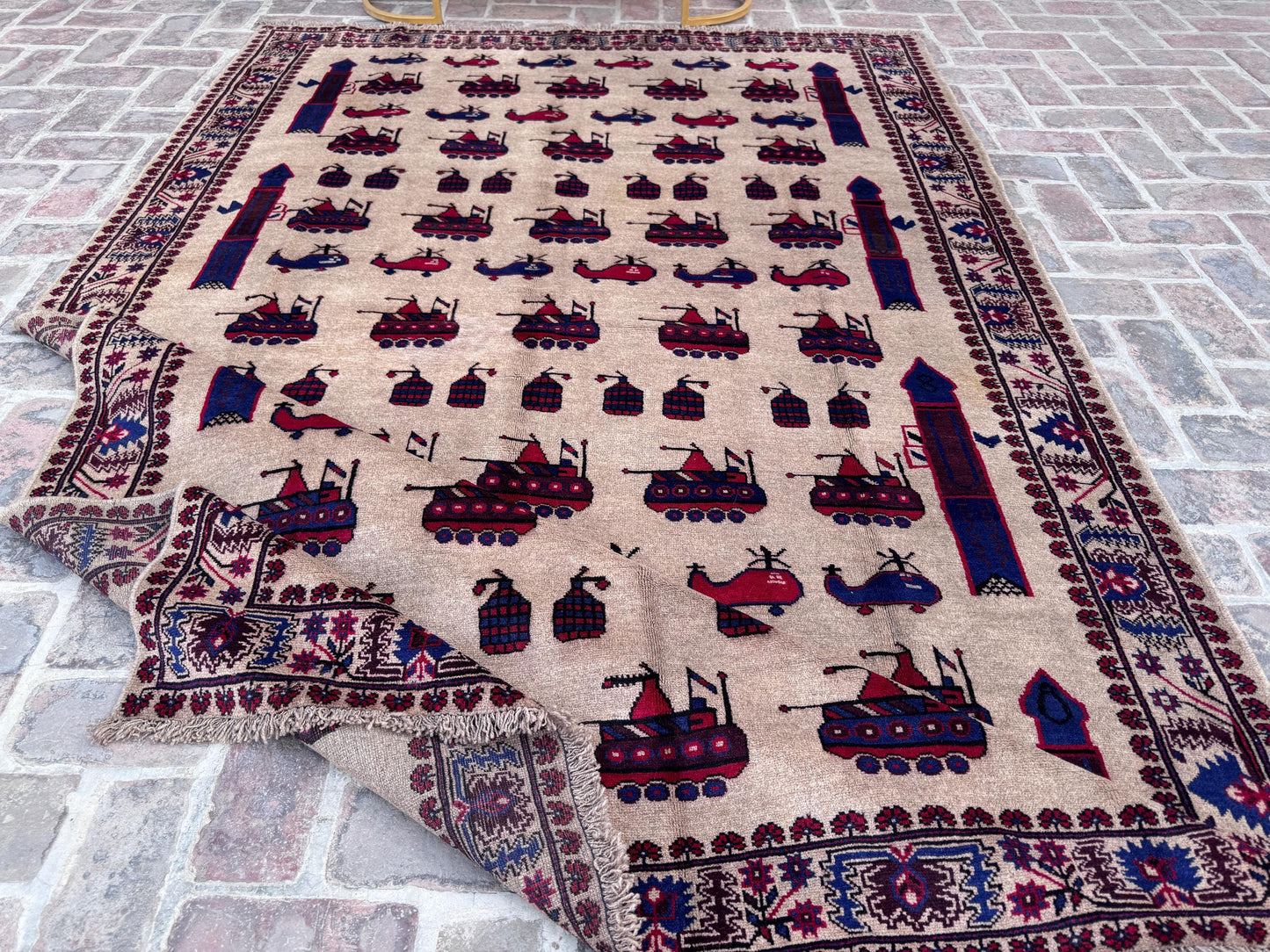 6.3x9.6 Handmade Animated Carpet – Helicopter Design Carpet for Kids Room and Bedroom Decor – Fun Toy Rug, Gift Carpet &amp; Kabul Pictorial Art