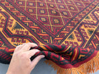 7x9ft Golden & Rustic Red Afghan Kilim - Handmade Qalai Naw Wool Area Rug