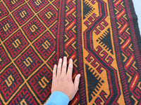 7x9ft Golden &amp; Rustic Red Flat-Woven Embroidered Kilim - Afghan Tribal Woollen Rug - Qalai-Naw Area Rug for Living Room and Bedroom