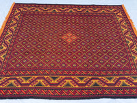 7x9ft Golden &amp; Rustic Red Flat-Woven Embroidered Kilim - Afghan Tribal Woollen Rug - Qalai-Naw Area Rug for Living Room and Bedroom
