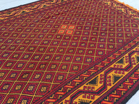 7x9ft Golden &amp; Rustic Red Flat-Woven Embroidered Kilim - Afghan Tribal Woollen Rug - Qalai-Naw Area Rug for Living Room and Bedroom