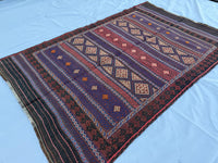4.3x6.8ft Colourful Flat-Woven Embroidered Kilim - Vintage Afghan Tribal Woollen Rug - Qalai-Naw Area Rug for Living Room and Bedroom