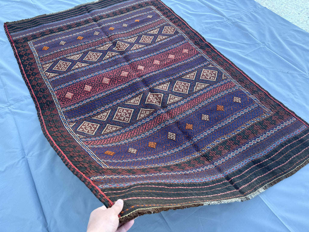 4.3x6.8ft Colourful Afghan Kilim - Handmade Qalai Naw Wool Area Rug