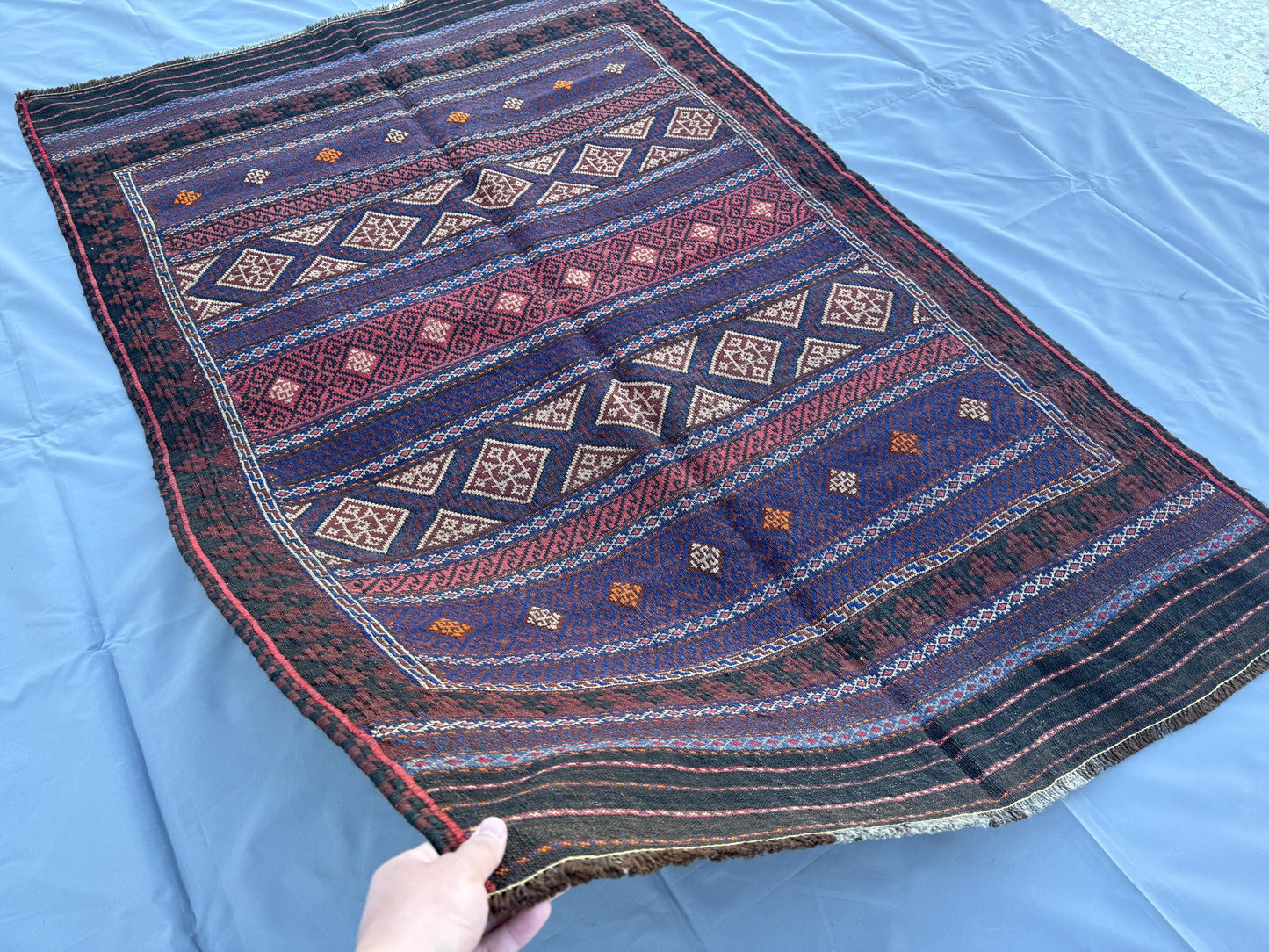 4.3x6.8ft Colourful Flat-Woven Embroidered Kilim - Vintage Afghan Tribal Woollen Rug - Qalai-Naw Area Rug for Living Room and Bedroom
