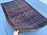 4.3x6.8ft Colourful Flat-Woven Embroidered Kilim - Vintage Afghan Tribal Woollen Rug - Qalai-Naw Area Rug for Living Room and Bedroom