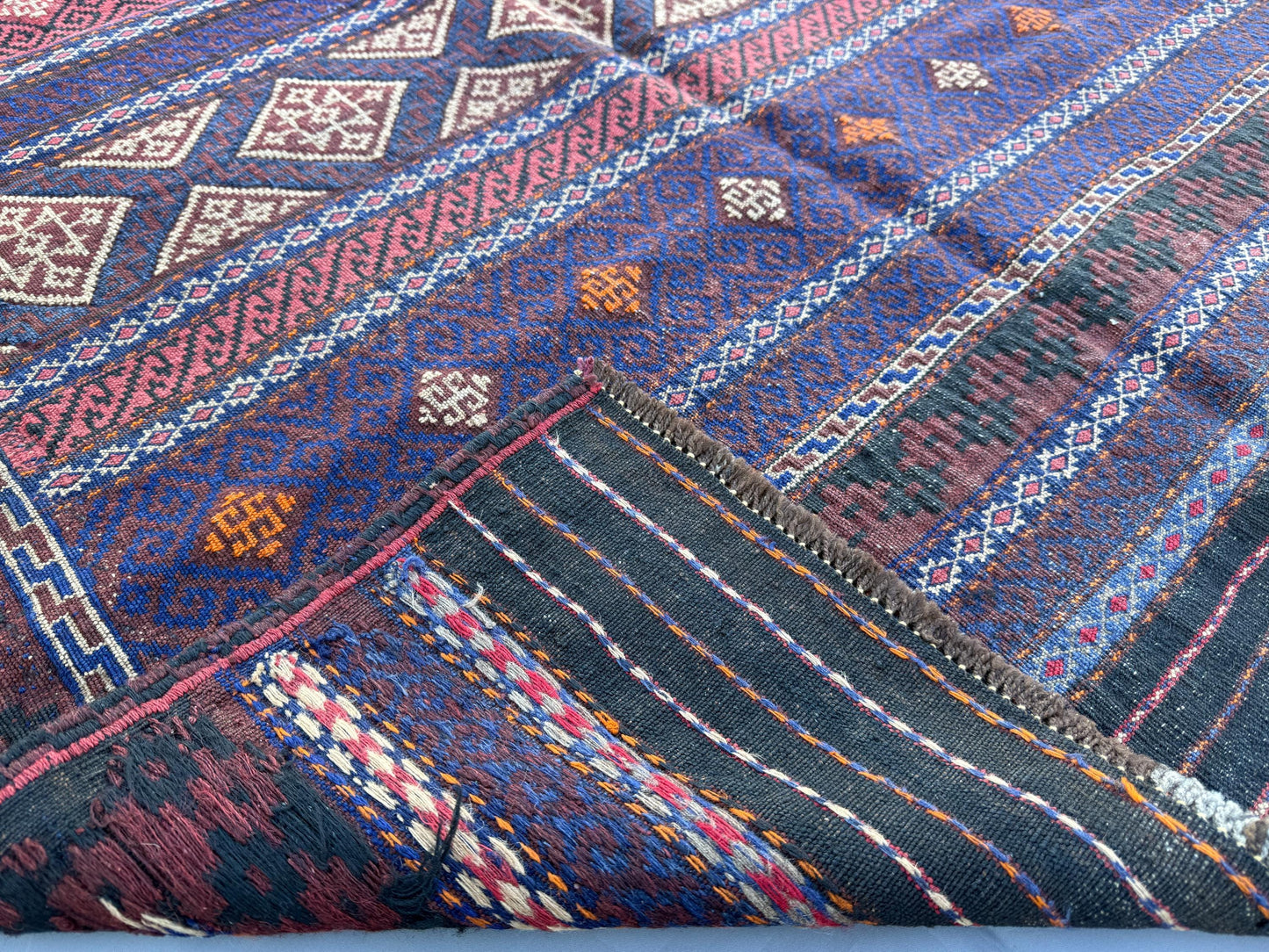 4.3x6.8ft Colourful Flat-Woven Embroidered Kilim - Vintage Afghan Tribal Woollen Rug - Qalai-Naw Area Rug for Living Room and Bedroom
