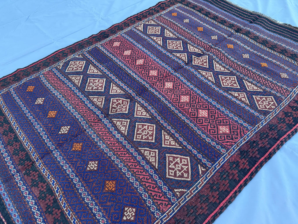 4.3x6.8ft Colourful Afghan Kilim - Handmade Qalai Naw Wool Area Rug