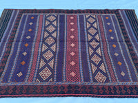 4.3x6.8ft Colourful Flat-Woven Embroidered Kilim - Vintage Afghan Tribal Woollen Rug - Qalai-Naw Area Rug for Living Room and Bedroom