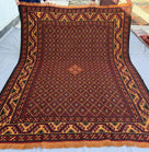 7x9ft Golden &amp; Rustic Red Flat-Woven Embroidered Kilim - Afghan Tribal Woollen Rug - Qalai-Naw Area Rug for Living Room and Bedroom