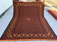 7x9ft Golden &amp; Rustic Red Flat-Woven Embroidered Kilim - Afghan Tribal Woollen Rug - Qalai-Naw Area Rug for Living Room and Bedroom