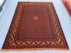 7x9ft Golden & Rustic Red Afghan Kilim - Handmade Qalai Naw Wool Area Rug