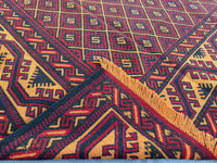 7x9ft Golden &amp; Rustic Red Flat-Woven Embroidered Kilim - Afghan Tribal Woollen Rug - Qalai-Naw Area Rug for Living Room and Bedroom
