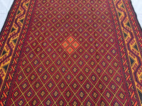 7x9ft Golden &amp; Rustic Red Flat-Woven Embroidered Kilim - Afghan Tribal Woollen Rug - Qalai-Naw Area Rug for Living Room and Bedroom
