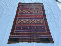 4.3x6.8ft Colourful Flat-Woven Embroidered Kilim - Vintage Afghan Tribal Woollen Rug - Qalai-Naw Area Rug for Living Room and Bedroom