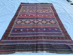 4.3x6.8ft Colourful Afghan Kilim - Handmade Qalai Naw Wool Area Rug