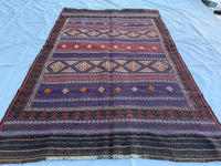 4.3x6.8ft Colourful Flat-Woven Embroidered Kilim - Vintage Afghan Tribal Woollen Rug - Qalai-Naw Area Rug for Living Room and Bedroom