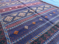 4.3x6.8ft Colourful Flat-Woven Embroidered Kilim - Vintage Afghan Tribal Woollen Rug - Qalai-Naw Area Rug for Living Room and Bedroom
