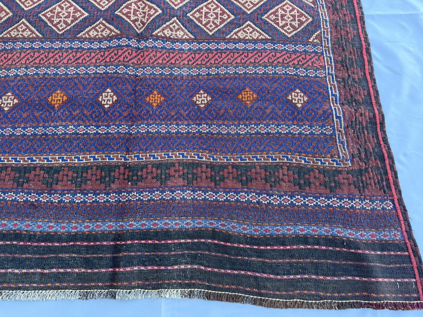 4.3x6.8ft Colourful Flat-Woven Embroidered Kilim - Vintage Afghan Tribal Woollen Rug - Qalai-Naw Area Rug for Living Room and Bedroom